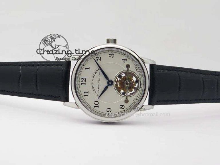 1815 Tourbillon Handwerkskunst SS White Dial On Black Leather Strap Vibrant 4193