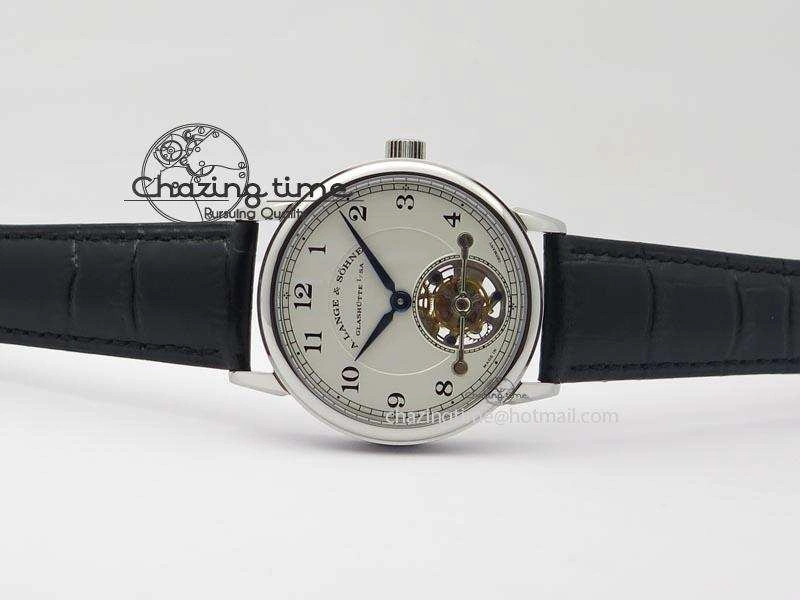 1815 Tourbillon Handwerkskunst SS White Dial On Black Leather Strap Vibrant 4193