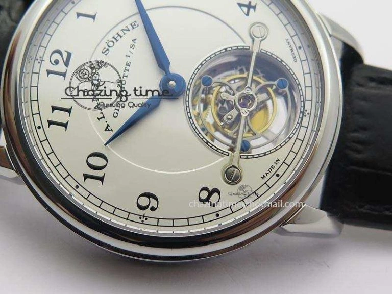 1815 Tourbillon Handwerkskunst SS White Dial On Black Leather Strap Vibrant 4193