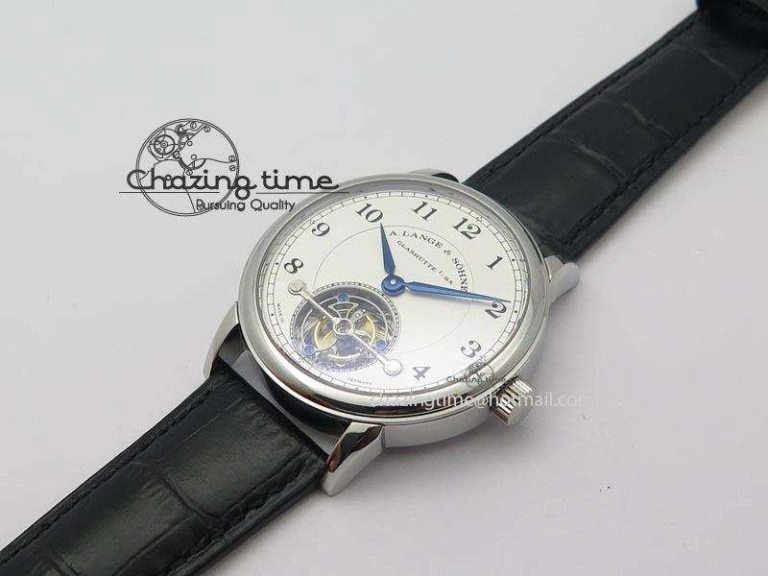 1815 Tourbillon Handwerkskunst SS White Dial On Black Leather Strap Vibrant 4193
