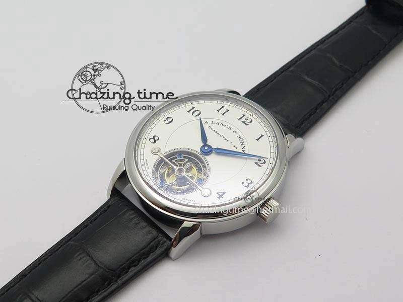1815 Tourbillon Handwerkskunst SS White Dial On Black Leather Strap Vibrant 4193