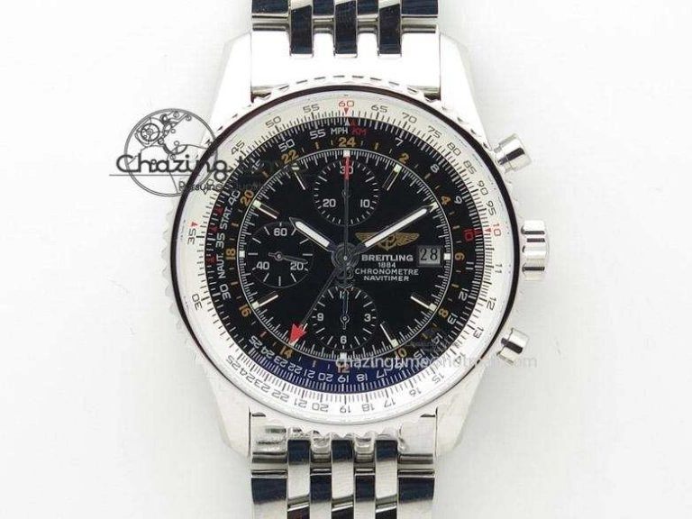 Sophisticated 1884 Chronometre Navitimer JF Best Edition Black Dial On SS Bracelet A 5802