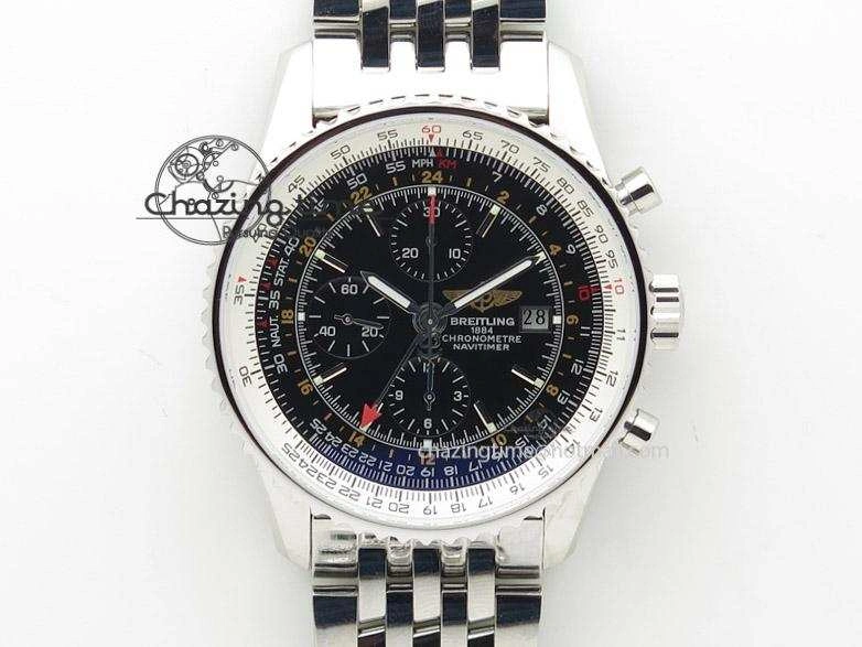 Sophisticated 1884 Chronometre Navitimer JF Best Edition Black Dial On SS Bracelet A 5802