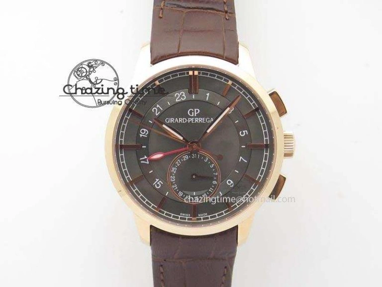 1966 Dual Time RG TF 1:1 Best Edition Gray Dial On Brown Leather Strap A Comfortable 6609