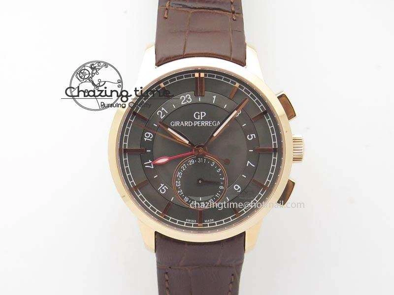 1966 Dual Time RG TF 1:1 Best Edition Gray Dial On Brown Leather Strap A Comfortable 6609