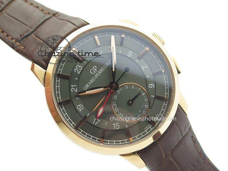1966 Dual Time RG TF 1:1 Best Edition Gray Dial On Brown Leather Strap A Comfortable 6609