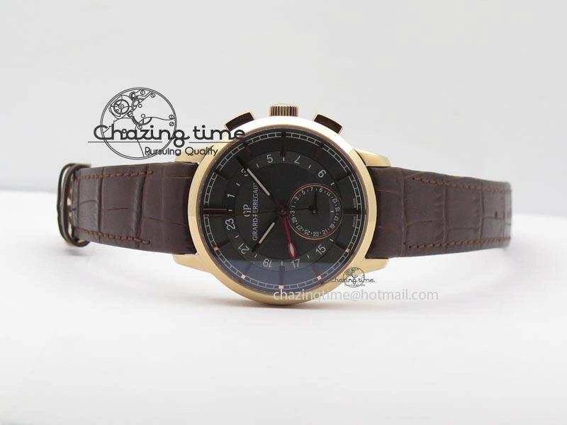 1966 Dual Time RG TF 1:1 Best Edition Gray Dial On Brown Leather Strap A Comfortable 6609