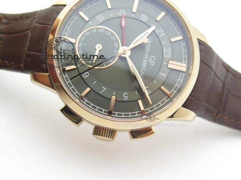 1966 Dual Time RG TF 1:1 Best Edition Gray Dial On Brown Leather Strap A Comfortable 6609
