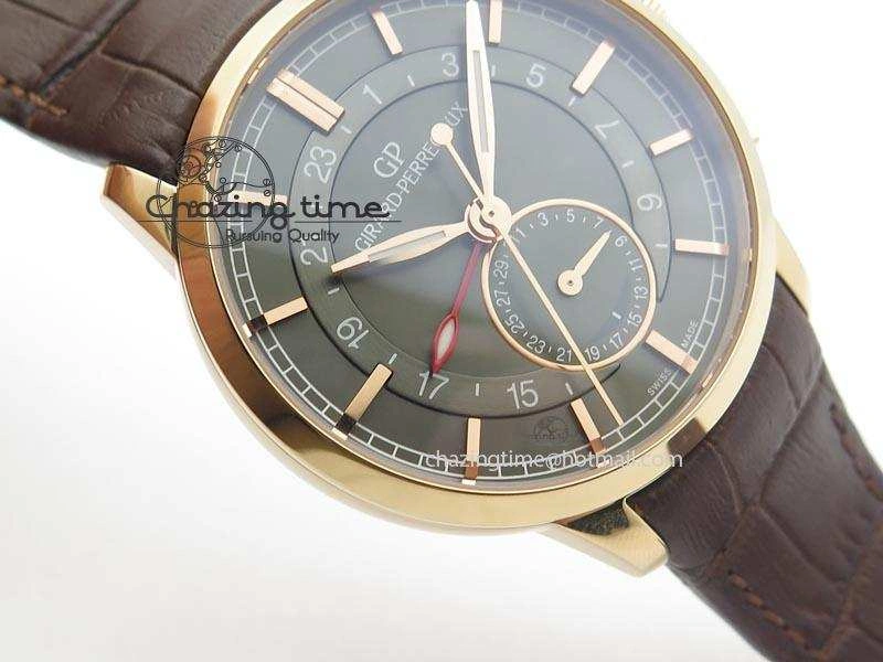 1966 Dual Time RG TF 1:1 Best Edition Gray Dial On Brown Leather Strap A Comfortable 6609