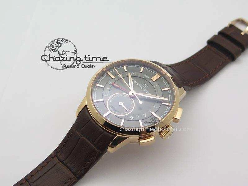 1966 Dual Time RG TF 1:1 Best Edition Gray Dial On Brown Leather Strap A Comfortable 6609