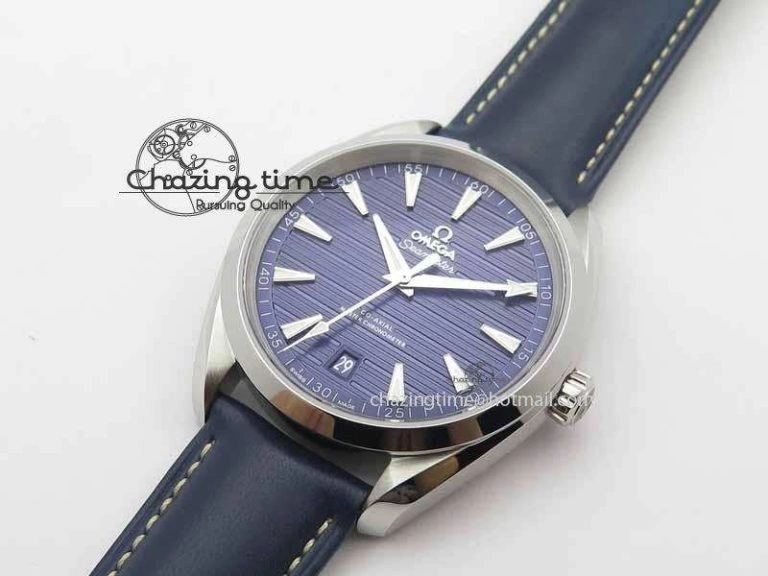 2017 Aqua Terra SS XF Best Edition Blue Textured Dial On Blue Leather Strap A Stretchable 8159