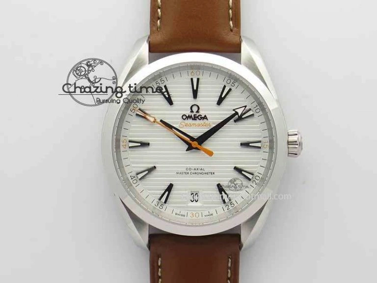 Trendsetting 2017 Aqua Terra SS XF Best Edition White Textured Dial On Brown Leather Strap A 8161