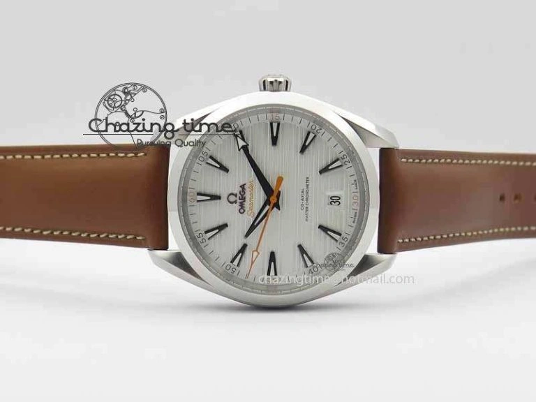 Trendsetting 2017 Aqua Terra SS XF Best Edition White Textured Dial On Brown Leather Strap A 8161