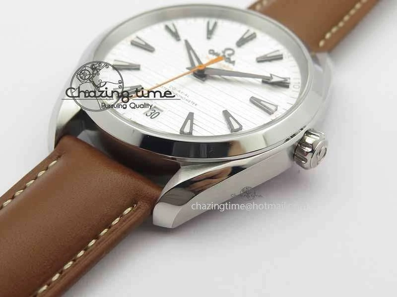 Trendsetting 2017 Aqua Terra SS XF Best Edition White Textured Dial On Brown Leather Strap A 8161