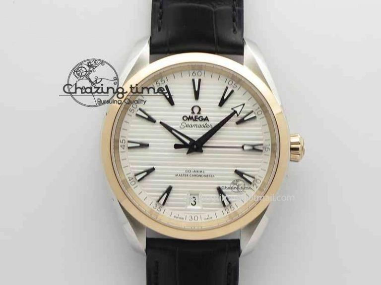 Stretchable 2017 Aqua Terra SS RG XF Best Edition White Textured Dial On Black Leather Strap A 8157