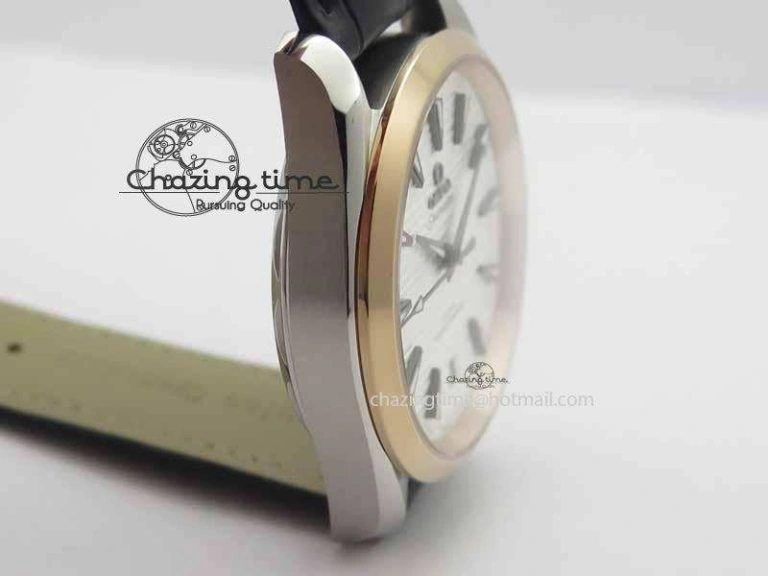 Stretchable 2017 Aqua Terra SS RG XF Best Edition White Textured Dial On Black Leather Strap A 8157