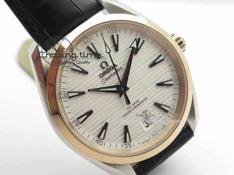 Stretchable 2017 Aqua Terra SS RG XF Best Edition White Textured Dial On Black Leather Strap A 8157
