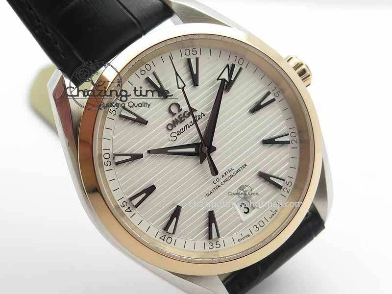 Stretchable 2017 Aqua Terra SS RG XF Best Edition White Textured Dial On Black Leather Strap A 8157