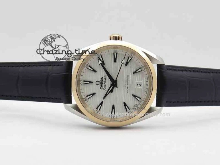 Stretchable 2017 Aqua Terra SS RG XF Best Edition White Textured Dial On Black Leather Strap A 8157