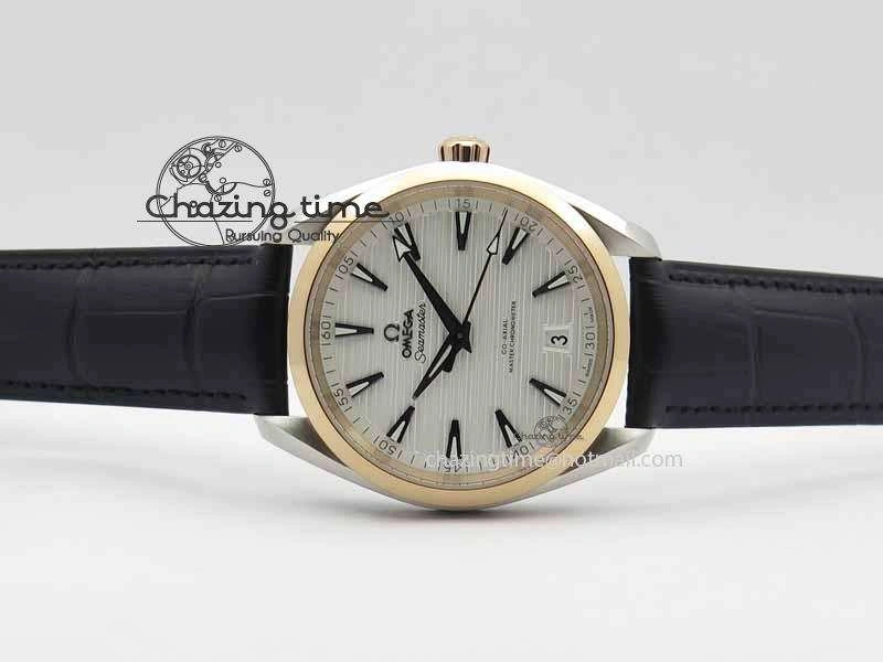 Stretchable 2017 Aqua Terra SS RG XF Best Edition White Textured Dial On Black Leather Strap A 8157