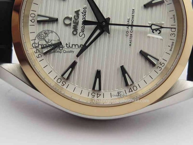 Stretchable 2017 Aqua Terra SS RG XF Best Edition White Textured Dial On Black Leather Strap A 8157