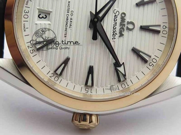 Stretchable 2017 Aqua Terra SS RG XF Best Edition White Textured Dial On Black Leather Strap A 8157