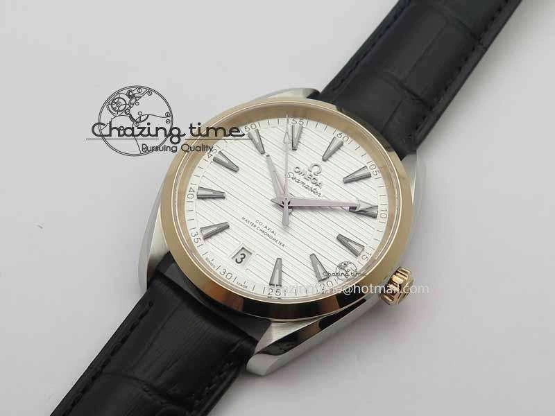 Stretchable 2017 Aqua Terra SS RG XF Best Edition White Textured Dial On Black Leather Strap A 8157