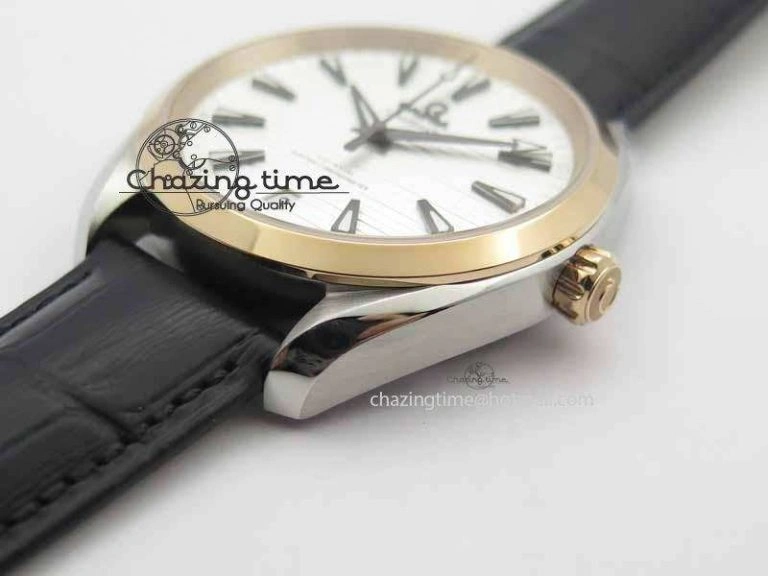 Stretchable 2017 Aqua Terra SS RG XF Best Edition White Textured Dial On Black Leather Strap A 8157