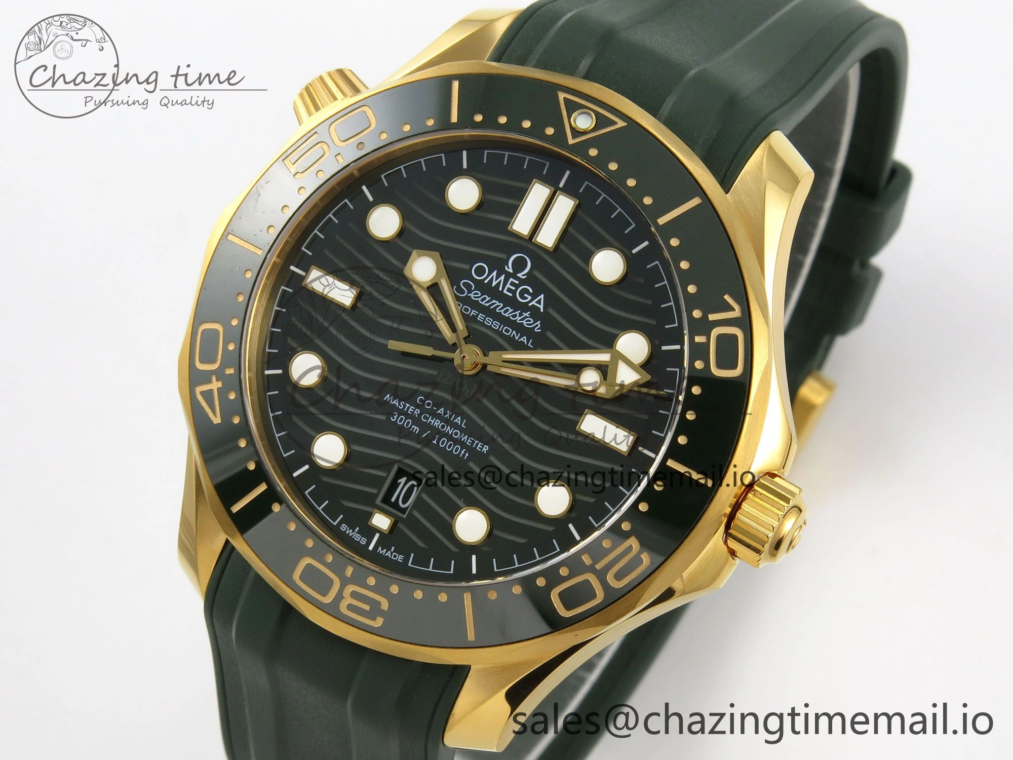 Durable 2018 Seamaster Diver 300M Green Ceramic Bezel YG VSF 1:1 Best Edition Green Dial On Green Rubber Strap A 7657