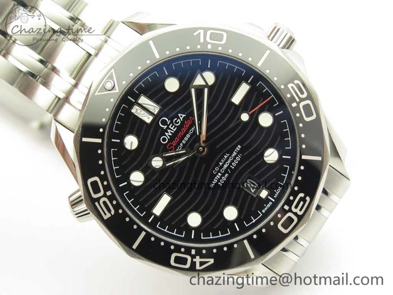 Functional 2018 Seamaster Diver 300M OMF Best Edition Black Ceramic Black Dial on SS Bracelet A8800 (Black Balance Wheel) 7959