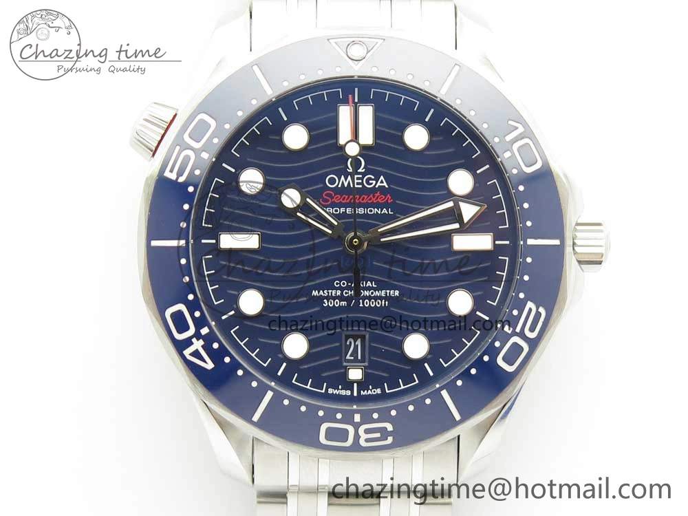 2018 Seamaster Diver 300M OMF Best Edition Blue Ceramic Blue Dial on SS Bracelet A8800 (Black Balance Wheel) ZeroBulk 7957