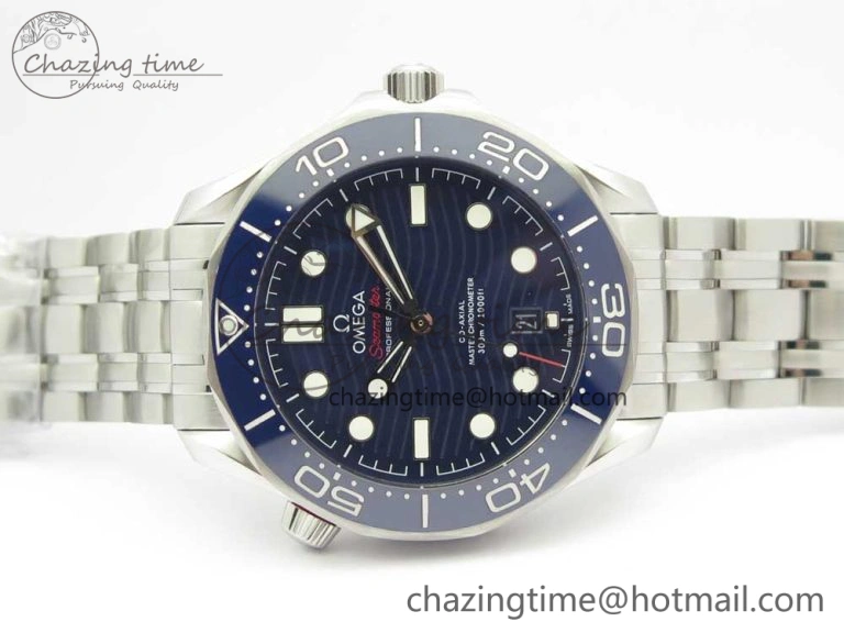 2018 Seamaster Diver 300M OMF Best Edition Blue Ceramic Blue Dial on SS Bracelet A8800 (Black Balance Wheel) ZeroBulk 7957