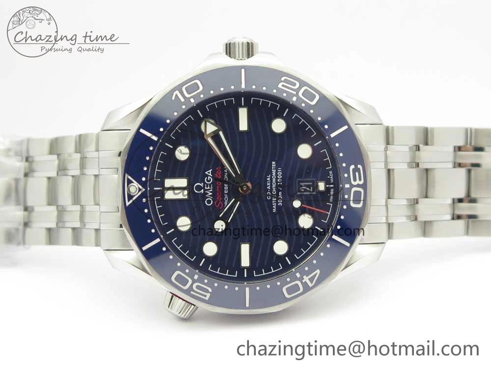 2018 Seamaster Diver 300M OMF Best Edition Blue Ceramic Blue Dial on SS Bracelet A8800 (Black Balance Wheel) ZeroBulk 7957