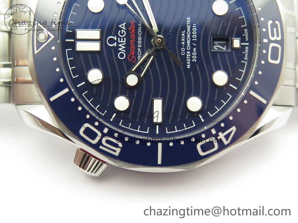 2018 Seamaster Diver 300M OMF Best Edition Blue Ceramic Blue Dial on SS Bracelet A8800 (Black Balance Wheel) ZeroBulk 7957