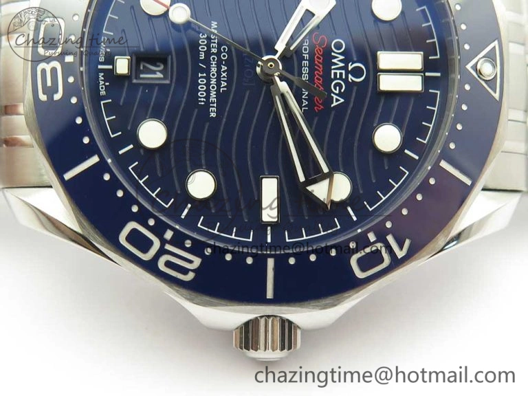 2018 Seamaster Diver 300M OMF Best Edition Blue Ceramic Blue Dial on SS Bracelet A8800 (Black Balance Wheel) ZeroBulk 7957