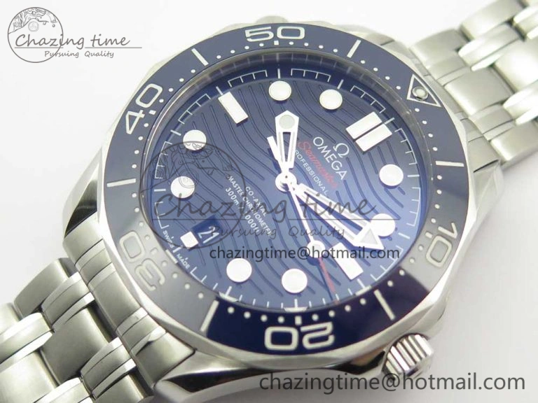2018 Seamaster Diver 300M OMF Best Edition Blue Ceramic Blue Dial on SS Bracelet A8800 (Black Balance Wheel) ZeroBulk 7957