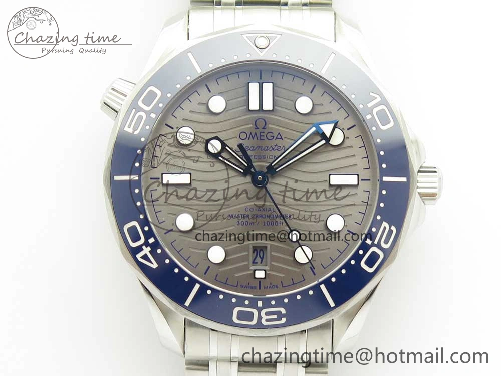 Refined 2018 Seamaster Diver 300M OMF Best Edition Blue Ceramic Gray Dial on SS Bracelet A8800 (Black Balance Wheel) 7958