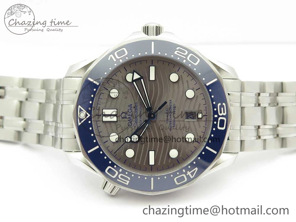 Refined 2018 Seamaster Diver 300M OMF Best Edition Blue Ceramic Gray Dial on SS Bracelet A8800 (Black Balance Wheel) 7958