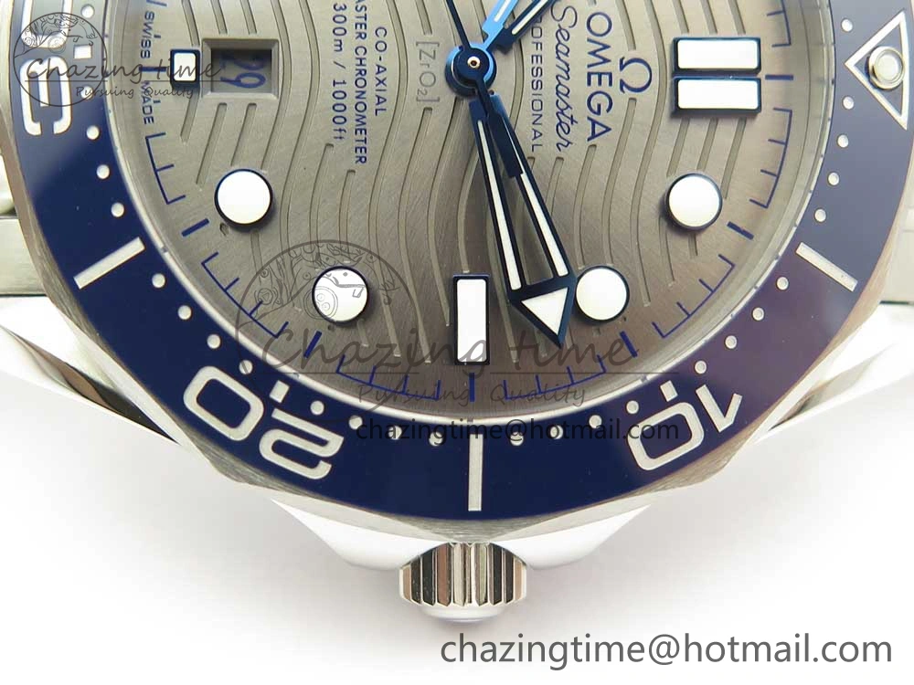 Refined 2018 Seamaster Diver 300M OMF Best Edition Blue Ceramic Gray Dial on SS Bracelet A8800 (Black Balance Wheel) 7958