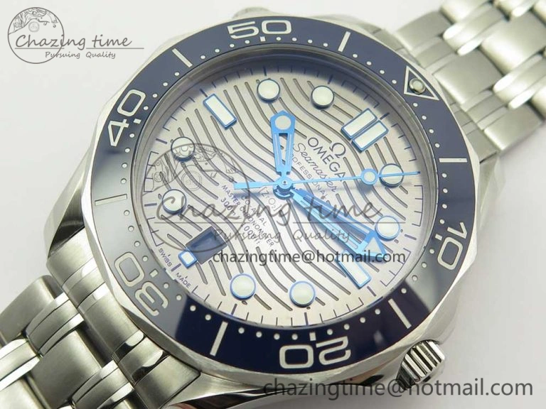 Refined 2018 Seamaster Diver 300M OMF Best Edition Blue Ceramic Gray Dial on SS Bracelet A8800 (Black Balance Wheel) 7958