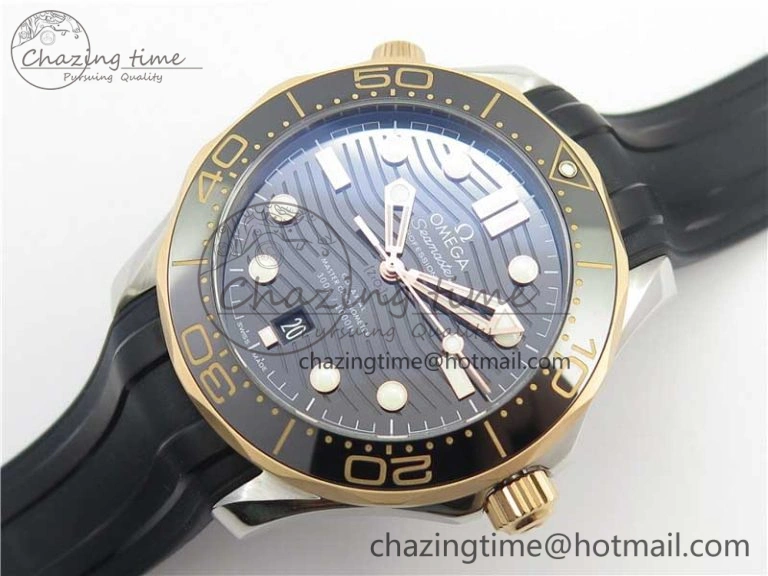 2018 Seamaster Diver 300M SS RG VSF 1:1 Best Edition RG Bezel Black Dial on Black Rubber Strap A AllSeason 7944