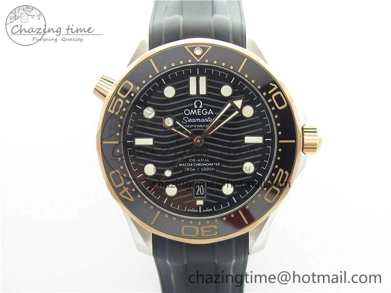 2018 Seamaster Diver 300M SS RG VSF 1:1 Best Edition RG Bezel Black Dial on Black Rubber Strap A AllSeason 7944