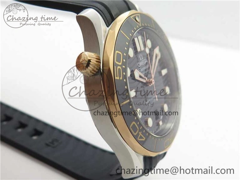 2018 Seamaster Diver 300M SS RG VSF 1:1 Best Edition RG Bezel Black Dial on Black Rubber Strap A AllSeason 7944