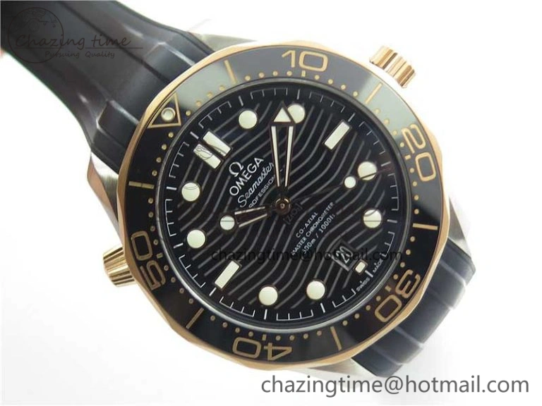 2018 Seamaster Diver 300M SS RG VSF 1:1 Best Edition RG Bezel Black Dial on Black Rubber Strap A AllSeason 7944