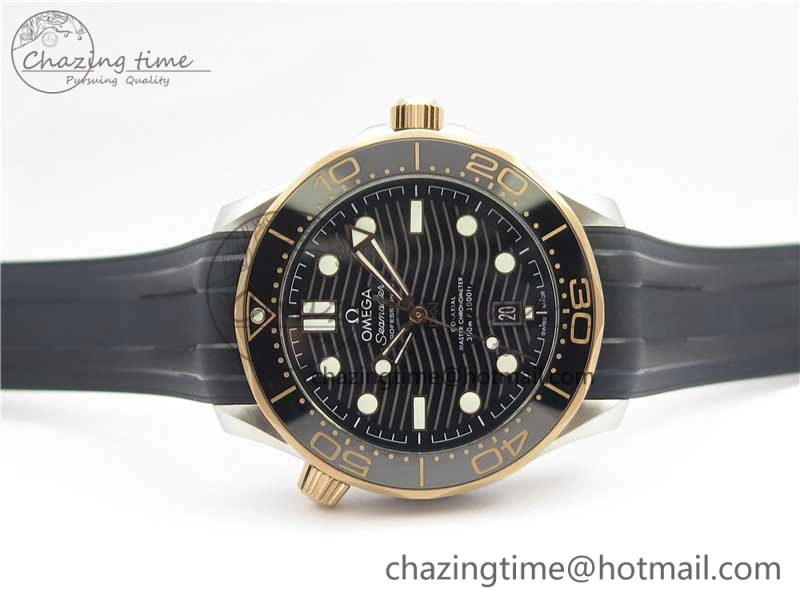 2018 Seamaster Diver 300M SS RG VSF 1:1 Best Edition RG Bezel Black Dial on Black Rubber Strap A AllSeason 7944