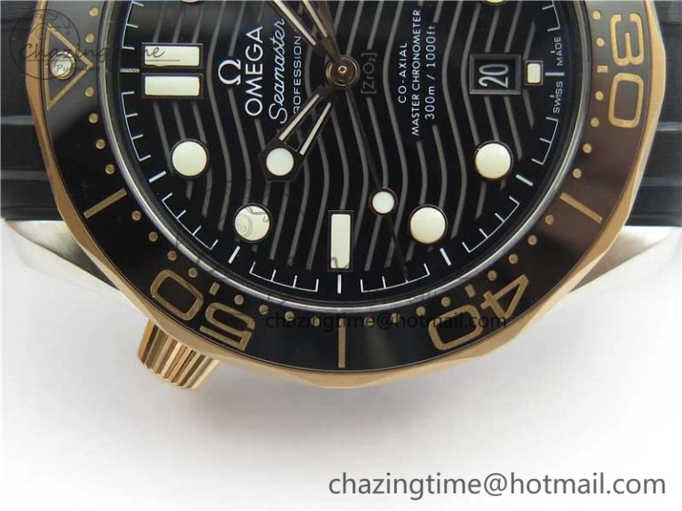 2018 Seamaster Diver 300M SS RG VSF 1:1 Best Edition RG Bezel Black Dial on Black Rubber Strap A AllSeason 7944