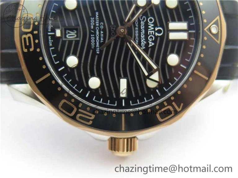 2018 Seamaster Diver 300M SS RG VSF 1:1 Best Edition RG Bezel Black Dial on Black Rubber Strap A AllSeason 7944