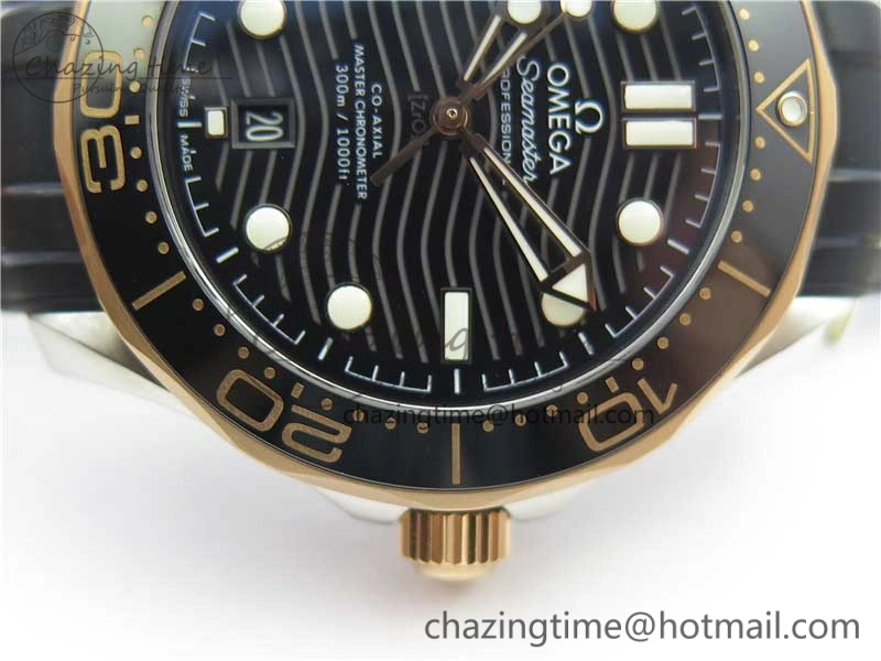 2018 Seamaster Diver 300M SS RG VSF 1:1 Best Edition RG Bezel Black Dial on Black Rubber Strap A AllSeason 7944