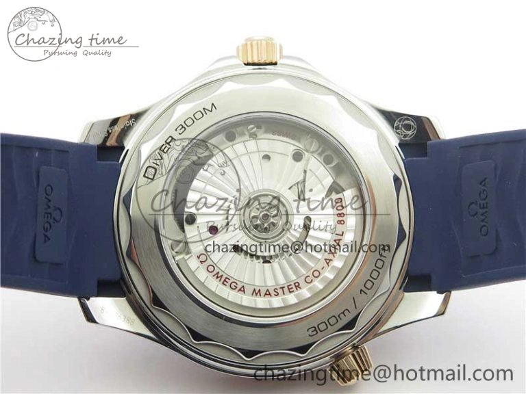 Elegant 2018 Seamaster Diver 300M SS RG VSF 1:1 Best Edition RG Bezel Blue Dial on Blue Rubber Strap A 7927