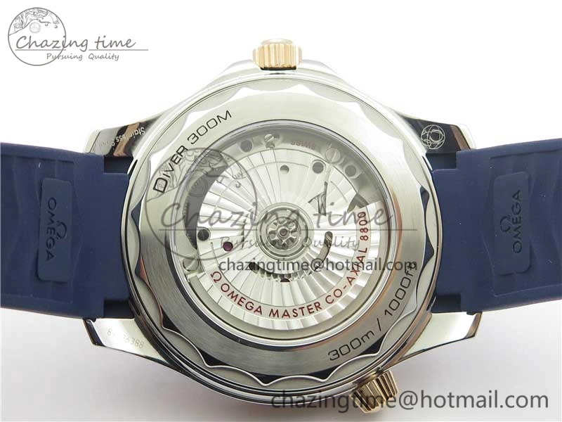 Elegant 2018 Seamaster Diver 300M SS RG VSF 1:1 Best Edition RG Bezel Blue Dial on Blue Rubber Strap A 7927